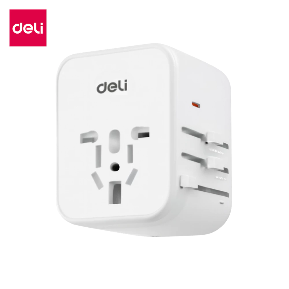 Deli หัวแปลงปลั๊กไฟ อะแดปเตอร์แปลงไฟ ใช้ต่างประเทศ ปลั๊กแปลง USB TypeC ชาร์จไว Travel Adapter