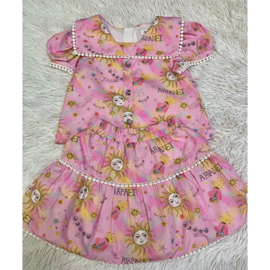 Arpanet girl set พระอาทิตย์/เดรสอาพ่าลัคชู ชุดเซทเสื้อ+กระโปรง size:xs/3y