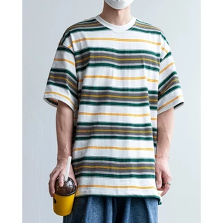 B&R เสื้อยืดแขนสั้น Short Sleeve T-Shirtคอกลม ลายทางแฟชั่น หลวมใส่สบาย ยอดนิยม