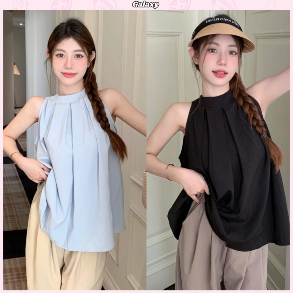 เสื้อยืดผู้หญิง เสื้อแขนกุด สไตล์ออลแมทช์ ลุคคุณหนู ผ้าระบายอากาศดี ทรงหลวม #020379