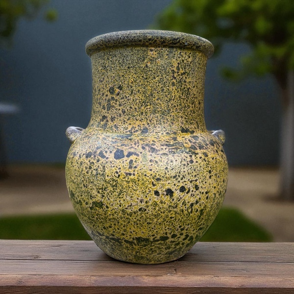 Flowerpot กระถางดินเผาทรงอ้วนคอตรง สีวินเทจ เก่า ๆ มีหู 2 หู ขนาด 31 x 39 cm.