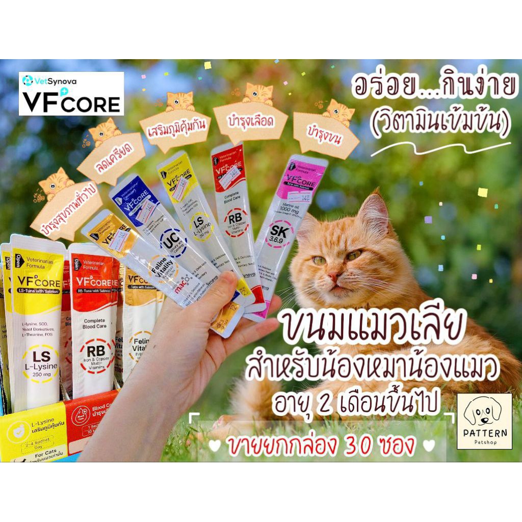 ขนมแมวเลีย VFCore (ขายยกกล่อง 30 ซอง) อาหารเสริมแมวเลียวิตามินเข้มข้น สำหรับแมวอายุ 2 เดือนขึ้นไป