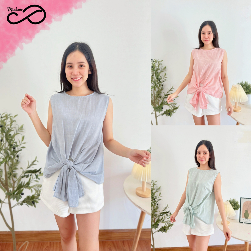 Madame proud เสื้อแขนกุด ผูกหน้า ผ้าฝ้ายลินิน เบาใส่สบาย ไม่ร้อน ดีไซน์เก๋ งานป้าย proud by up