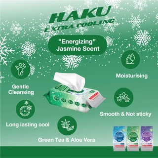 [1 แพค] Haku Extra Cooling Cleansing WIpes Levender/Original/Jasmine ฮากุ เอ็กซ์ตร้า คูลลิ่ง คลีนสซิ่ง ไวพส์ ทิชชู่เปียก