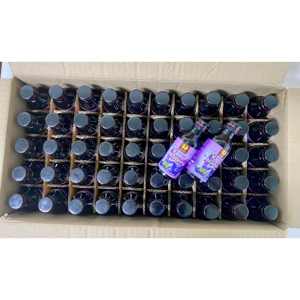 Happy Blueberry Syrup (สำหรับรีฟิล) กลิ่นบลูเบอร์รี่ (50 ขวด แถม 7 ขวด) ขนาด 60 มล.