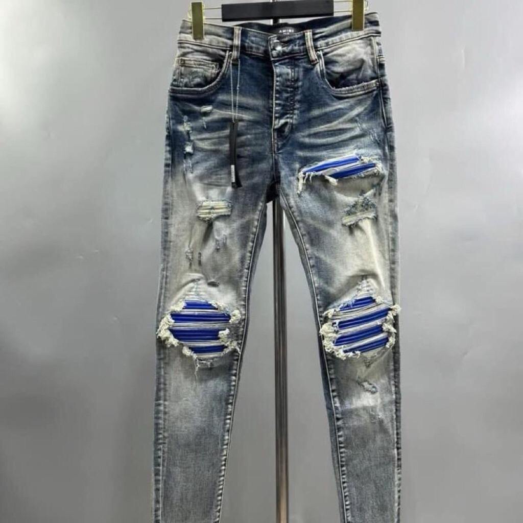 กางเกงยีนส์ AMIRI เข่าน้ำเงิน กางเกงยีนส์ ยอดฮิต Clothing Jeans Man ผู้ชาย เดฟ