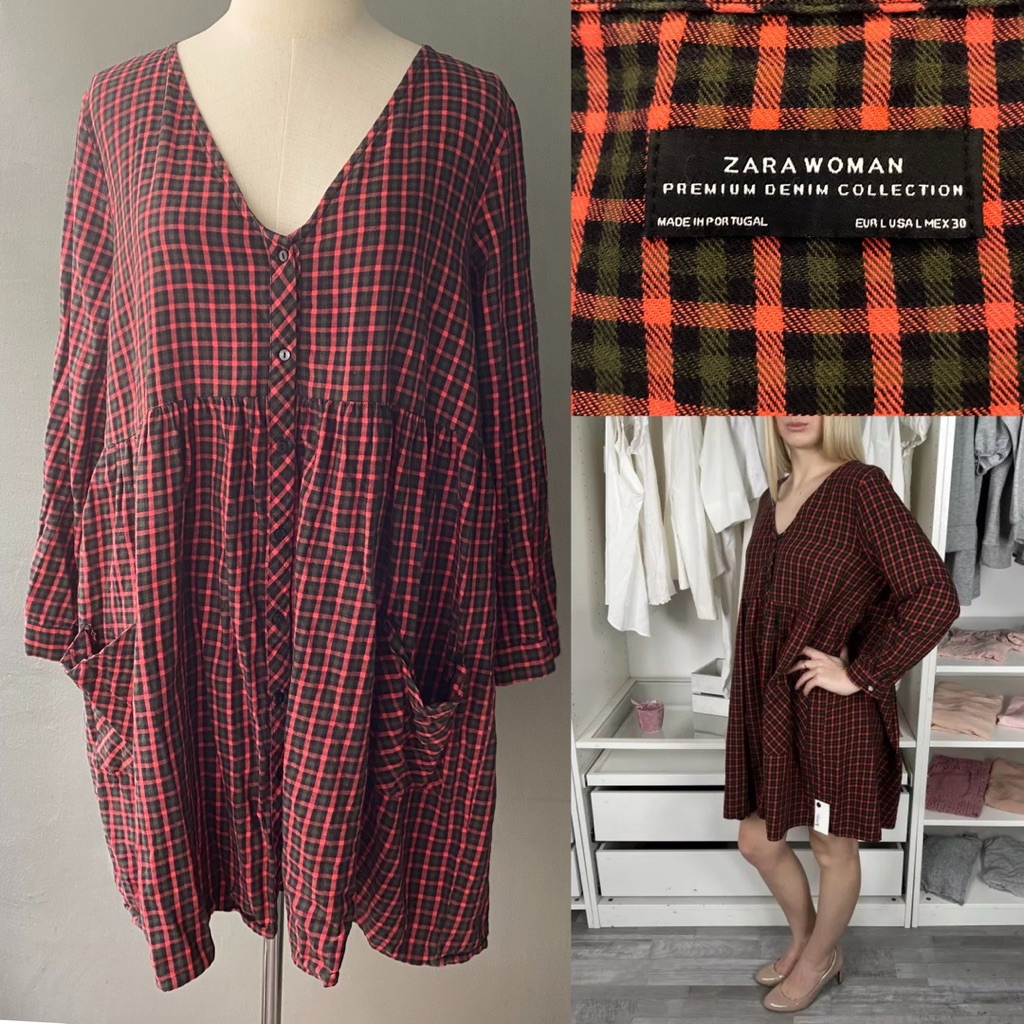 USED Zara V neck plaid dress size L