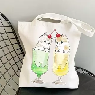 กระเป๋าผ้า มินิมอล 12 ลายแมว ขนาด 34*37cm Tote Bag TT-232