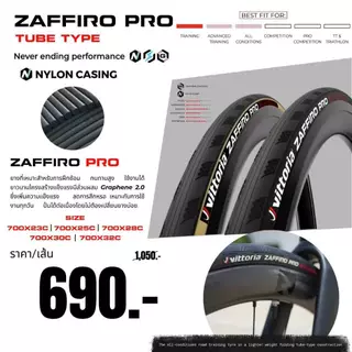 New2025 ยางนอกจักรยาน VITTORIA รุ่น Zaffiro Pro V & Zaffiro EVO 700x23c 25c 28c 30c 32c ขอบพับ แก้มดำ&ครีม สินค้าบริษัท