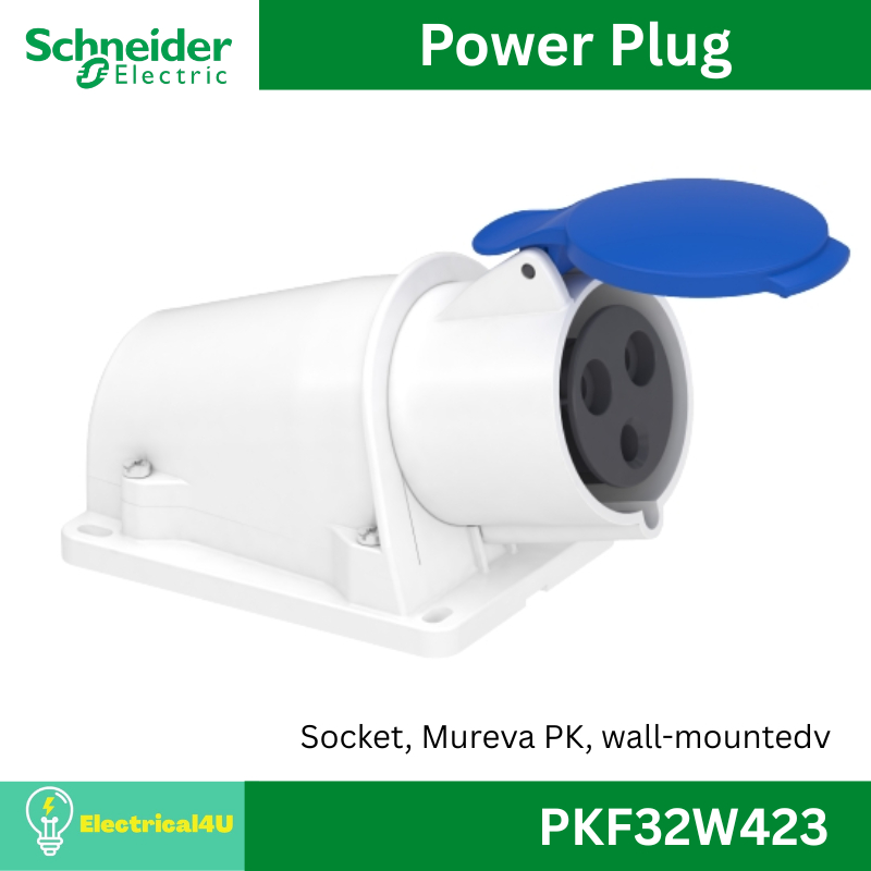 Schneider Electric PKF32W423 Power plug Socket Mureva PK, Wall-mounted, Angled, 32A, 2P+E, 220V, IP4