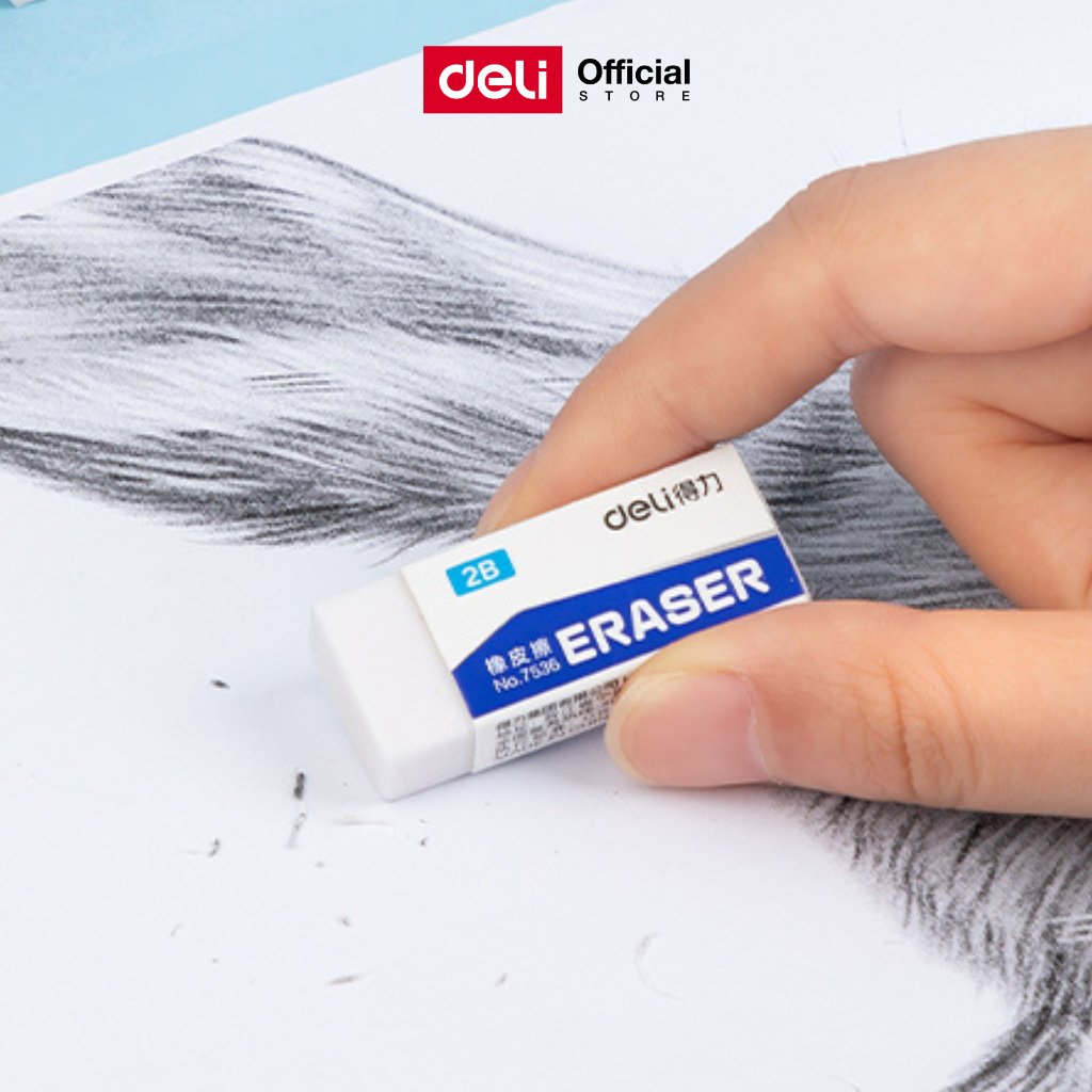 ยางลบดินสอ Deli 2B/4B ก้อนสี่เหลี่ยม ลบสะอาด ไม่ทิ้งคราบ รอยดำ เหมาะใช้สอบ (1 ชิ้น) Eraser