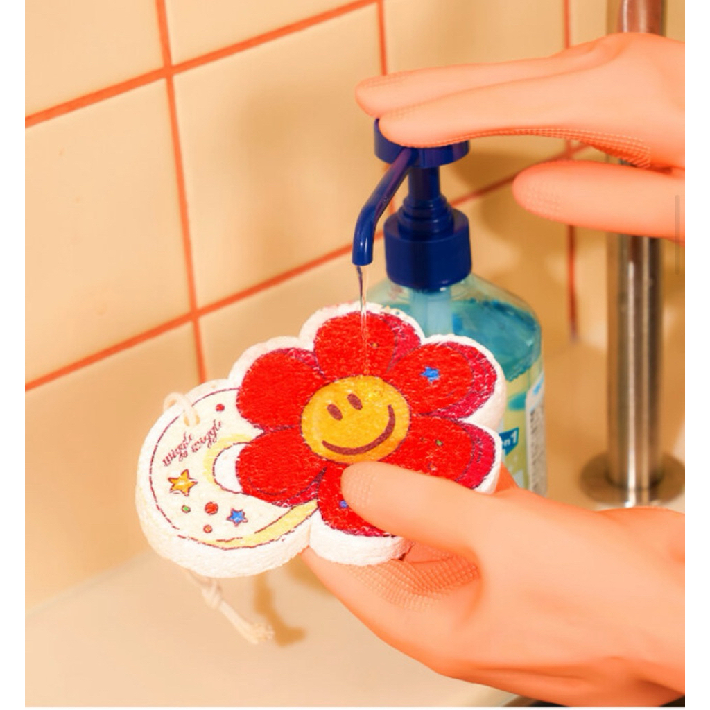 🌼Wiggle Wiggle🌼Cleaning Sponge Set 5 Pcs.เซ็ตฟองน้ำล้างจานทำความสะอาด แพ๊คละ 5 ชิ้น