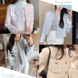 พร้อมส่ง  เสื้อคลุมทวีตแขนยาวใส่ออกงาน เสื้อทวีตสีหวานให้ลุค…