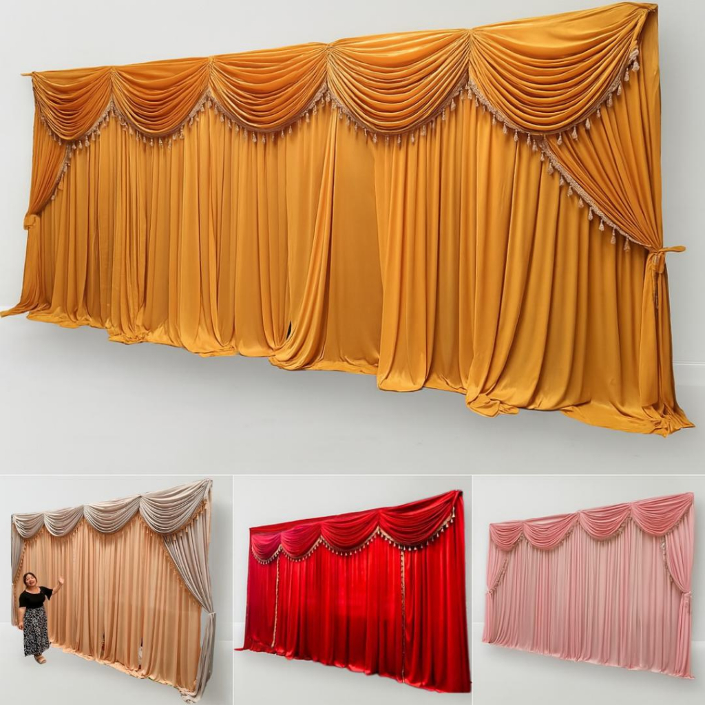 ผ้าฉากจัดงานทรงยุโรป งานแต่ง งานบวช งานพิธี ห้องประชุม ม่านฉากหลังพระ สำเร็จรูป 3 เมตร 4 เมตร 5 เมตร