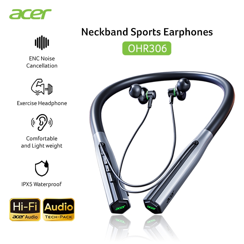 Acer OHR306 หูฟังบลูทูธสายสปอร์ต หูฟังไร้สาย ใส่ออกกำลังกาย เสียงHi-Fi Stereo เล่นเกมดีเล์ต่ำ