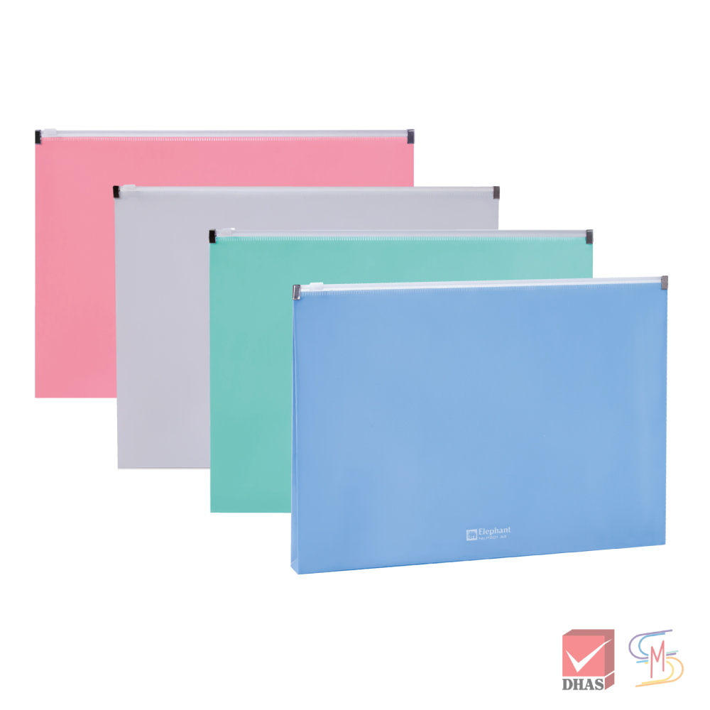 Elephant ตราช้าง แฟ้มซิป กระเป๋าซิปพลาสติก PZ01 A4 คละสี จำนวน 1 ชิ้น