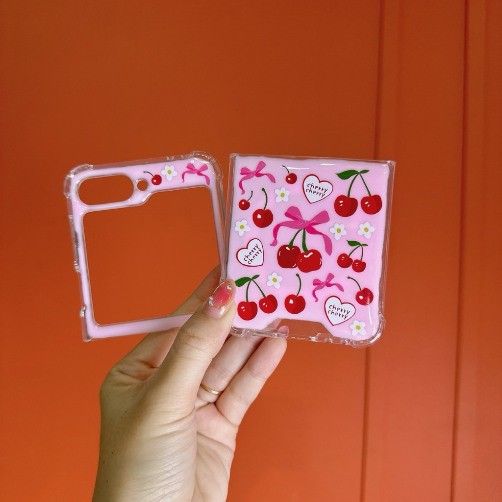 Flip 3 4 5 6 7 เคสขอบสีใส Samsung Galaxy z ติดสติ๊กเกอร์+เรซิ่น