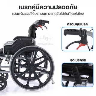 รถเข็นพับได้ สำหรับผู้ป่วย โครงเหล็กคุณภาพดี รับน้ำหนัก 150 กก.