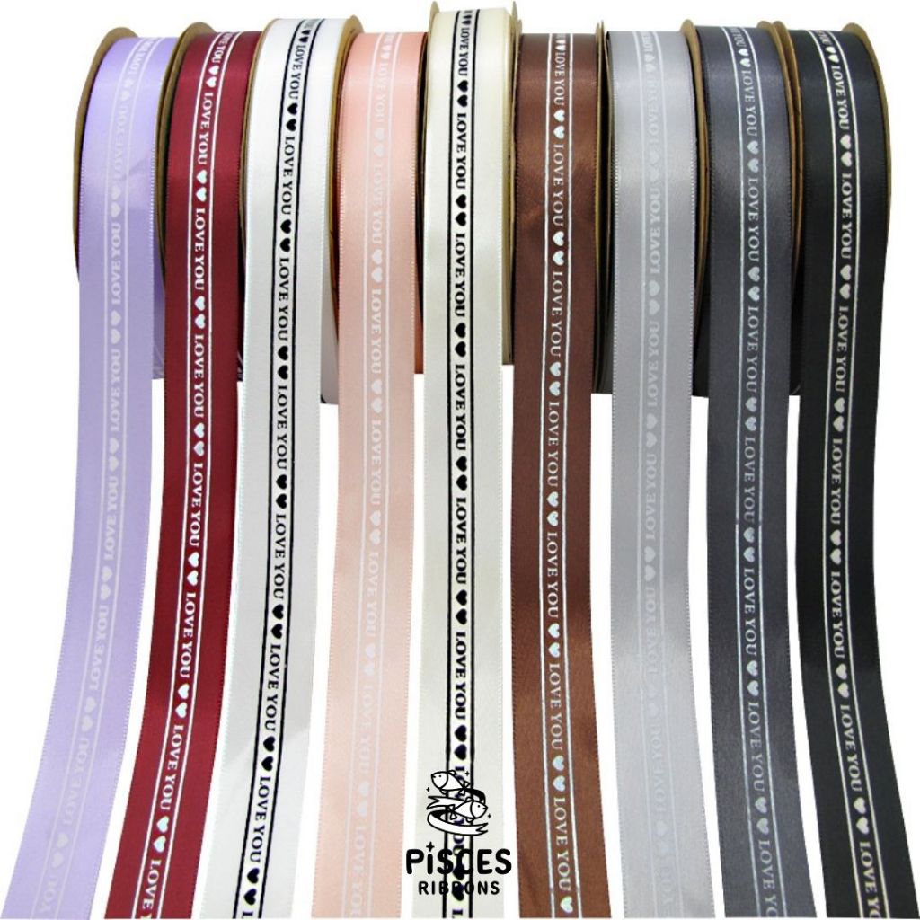 【2 หลา】* Ribbon Satin Premium "LOVE YOU" 2.5 ซม. ริบบิ้นตัวอักษรพิมพ์ลาย ผูกของขวัญวันเกิด ตกแต่งต่างๆ [RBY-0076]