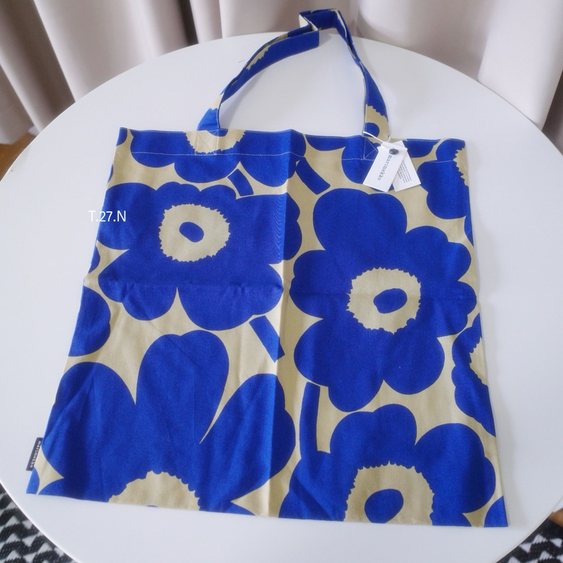 พร้อมส่ง Marimekko tote bag in blue/brown ขนาด 43x44 cm ของแท้100%