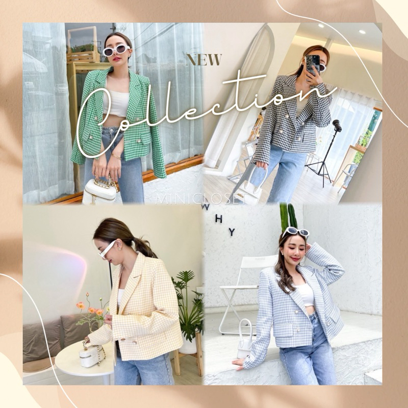 เสื้อคลุมดีไซน์ตัวเต่อ ผ้าตารางมีซับในทั้งตัว กระดุมมุกวินเทจ #minicloset