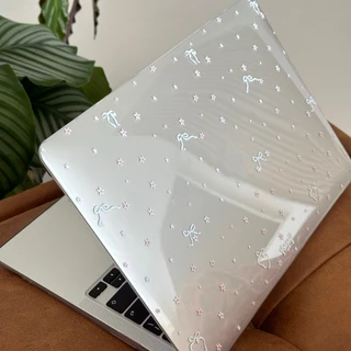 Shesell พร้อมส่ง✨เคส macbook(Crystal)ริบบิ้นสีขาว Air13 Neo13 A3240 Pro13 เคสสำหรับแมคบุ๊คใส A2338