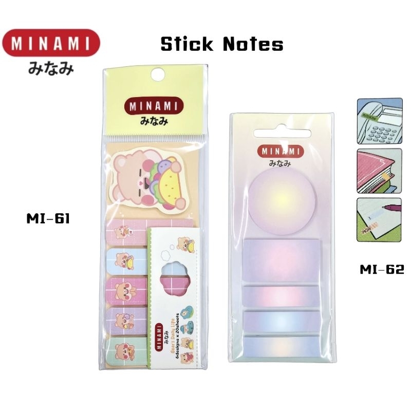 Minami สติ๊กกี้โน๊ต Sticky Notes ลายการ์ตูน MI-61, MI-62 กระดาษโน๊ตมีกาว สำหรับเขียนข้อความ