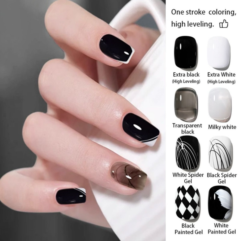 ยาทาเล็บ สีทาเล็บเจล สีเพ้นท์ สีขาว สีดำ Nail Art Pure Color Nail Polish