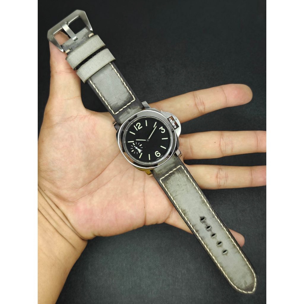 สายนาฬิกา สายหนังวัวแท้ overwrist crazy horse Grey Handmade Leather Strap