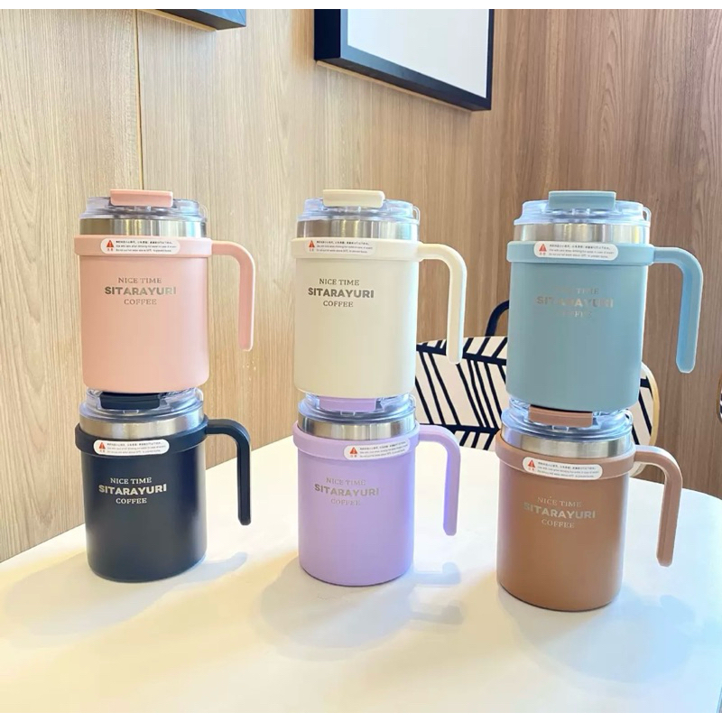 พร้อมส่ง SITARAYURI แก้วกาแฟ2in1ใช้หลอดดูด และยกดื่มแก้วสแตนเลส 304 แก้วน้ำเก็บอุณหภูร้อน/เย็นรุ่นZF-032(500ml)