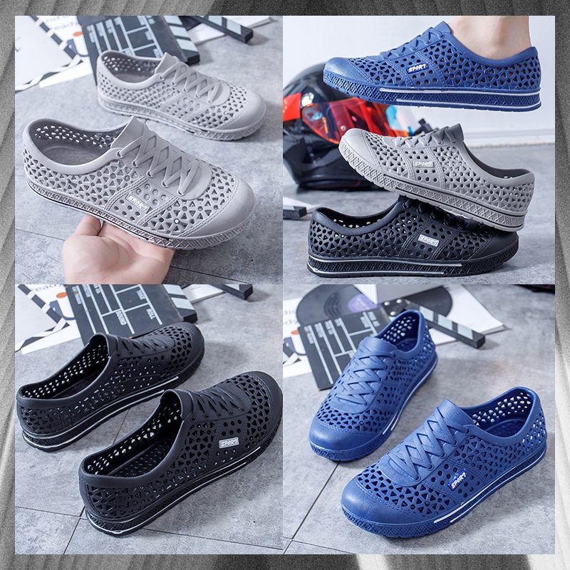 Luckkyshoes สุดคุ้ม รองเท้าแตะผู้ชายแฟชั่น งานสวมทรงสลิปออนแบบใหม่วัสดุใช้เป็นยาง ทนทานสวยดูดีลุยน้ำช่วงหน้าฝนได้เลยไม่ต