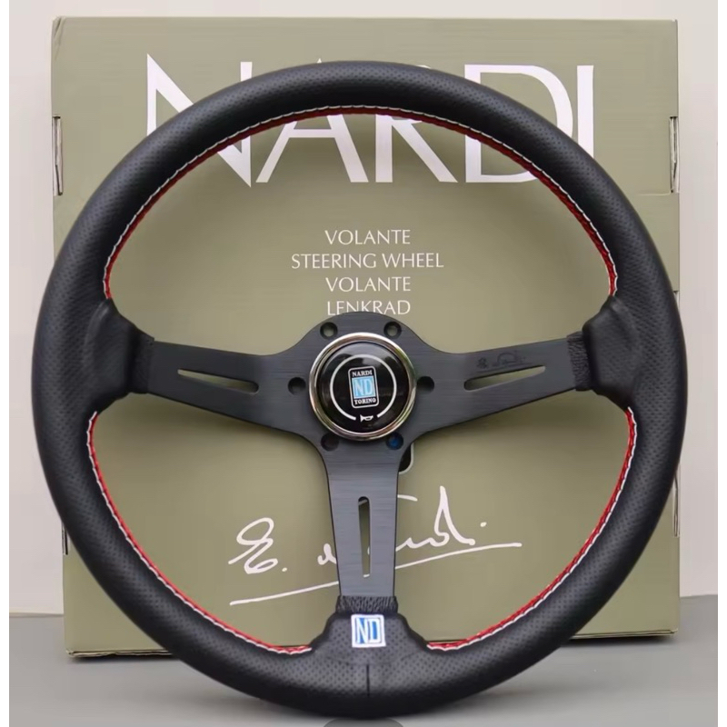 พวงมาลัย nardi 14 นิ้ว ก้านยก2.5นิ้ว พวงมาลัยรถ พวงมาลัยรถยนต์ พวงมาลัยรถแต่ง หนังรู