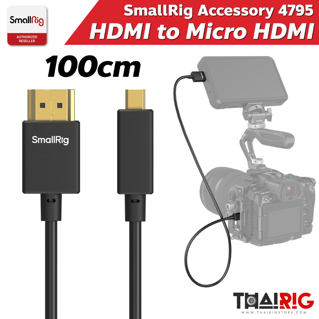 📌ส่งจากไทย📦 SmallRig Micro HDMI to HDMI 100cm 4795 (D to A) สายอ่อน Ultra-Slim 4K Data Cable ยาว 1 เมตร