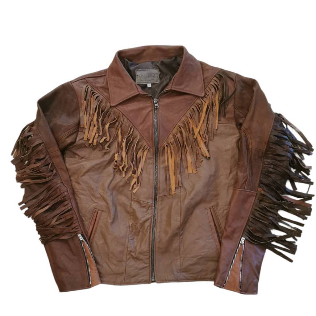 เสื้อคาวบอยหนังแท้ แจ็กเก็ตหนัง เสื้อแจ็กเก็ตเแบบซิปหน้า ประดับด้วยพู่ Cowboy Jacket