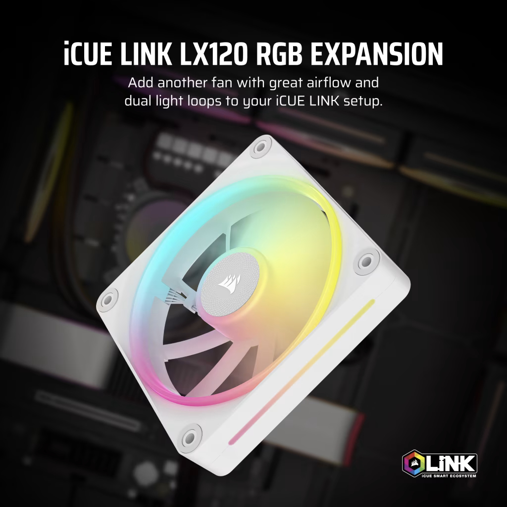 พัดลมระบายความร้อน CORSAIR iCUE LINK LX120 RGB EXPANSION WHITE : CO-9051029-WW