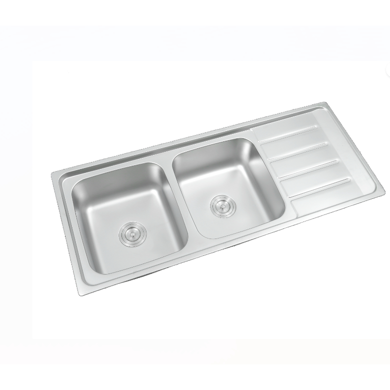 VRH HLS14-12050-2 ชุดอ่างซิงค์ล้างจานสเตนเลสแท้เกรด304 ขนาด 2หลุม แบบมีที่พักจาน ผิวซาติน พร้อม สะดืออ่างและท่อย่น