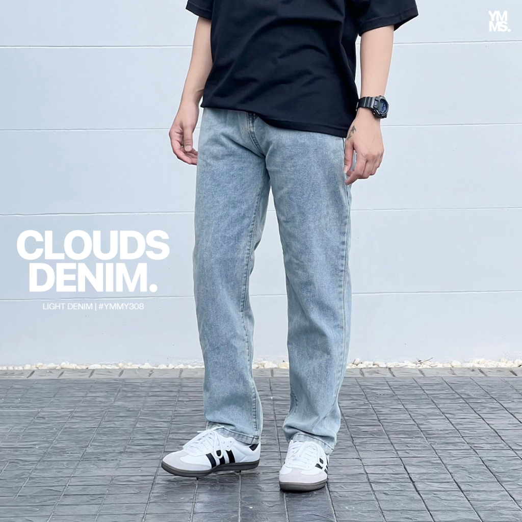 #YMMY308 กางเกงยีนส์ผู้ชาย ทรงกระบอกกลาง สีเฟดอ่อน CLOUDS DENIM | youmakemestudio