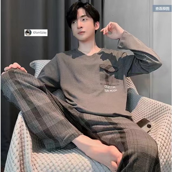 M-4XL ราคาถูกที่สุด ชุดนอนผู้ชาย ชุดนอนผ้าฝ้ายแขนยาว รูปที่ 5