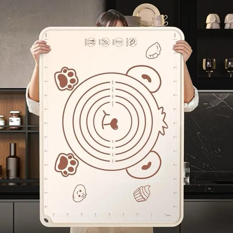 แผ่นนวดซิลิโคน SPARK, แผ่นรองแป้งขอบยกสี่เหลี่ยมผืนผ้า, อุปกรณ์นวดกันลื่นลายการ์ตูนหมีหนาเสื่อกลิ้ง Braed