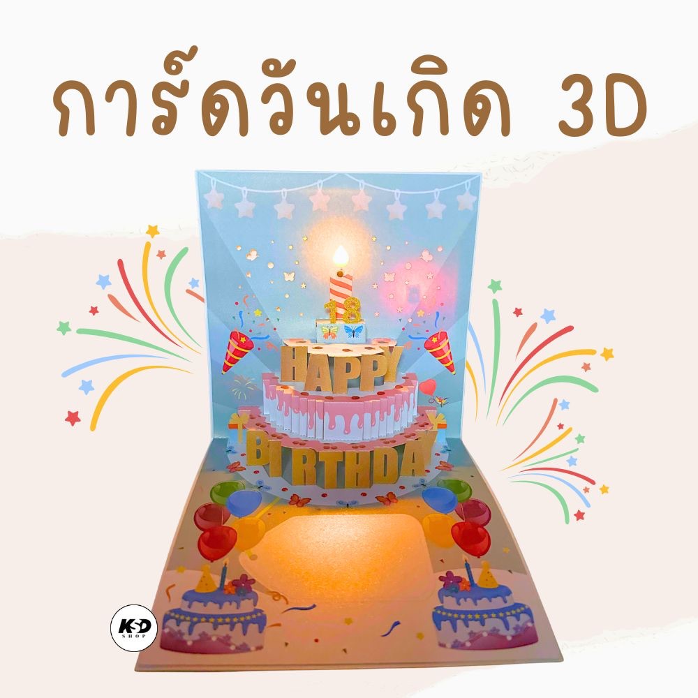 การ์ดวันเกิด3Dพร้อมเสียพลุและแสงไฟ