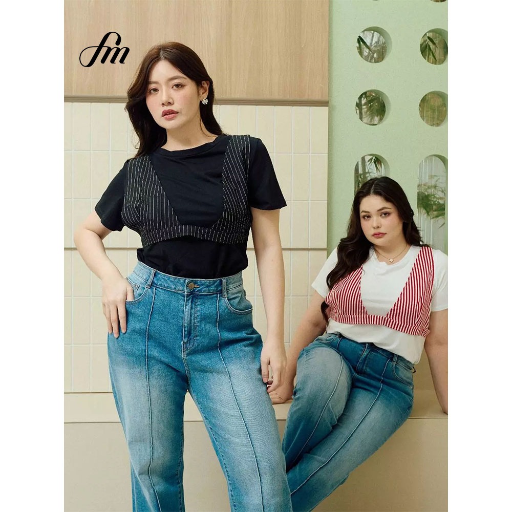 FAMOUS เฟมัส Stripes Bra Layerd T-shirt - เสื้อยืดบราลายทาง #FMBL-E1017