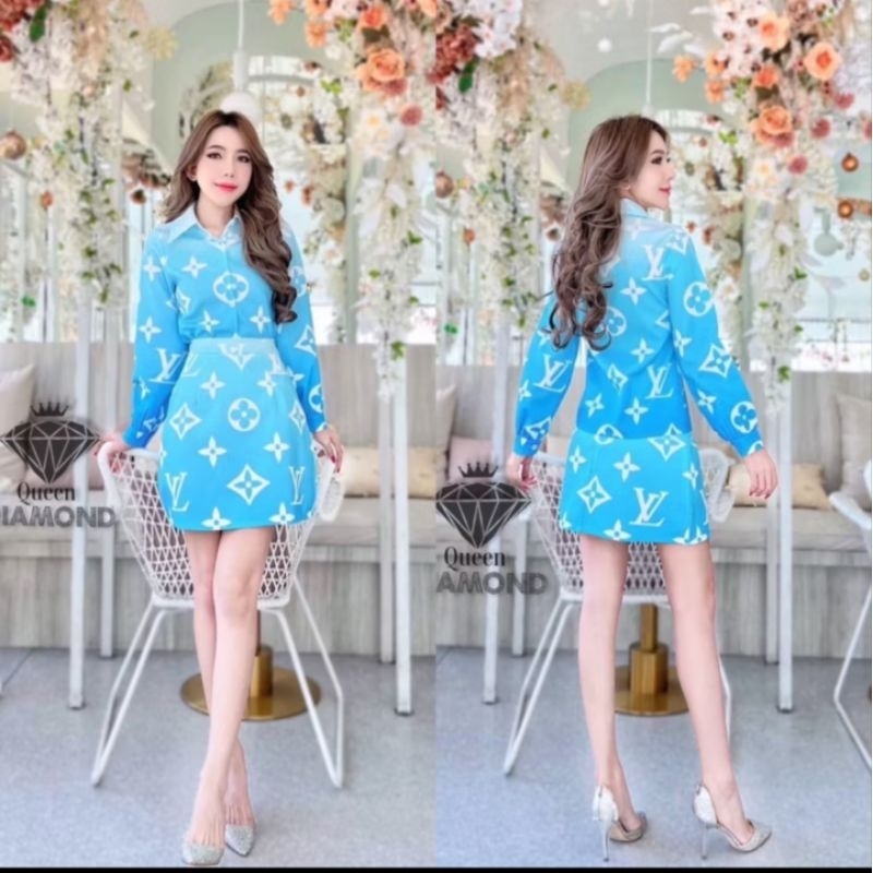 671🔴 S,Mเซตกระโปรงลายหลุย เสื้อทรงเชิ๊ต📌🔥‼️🎉