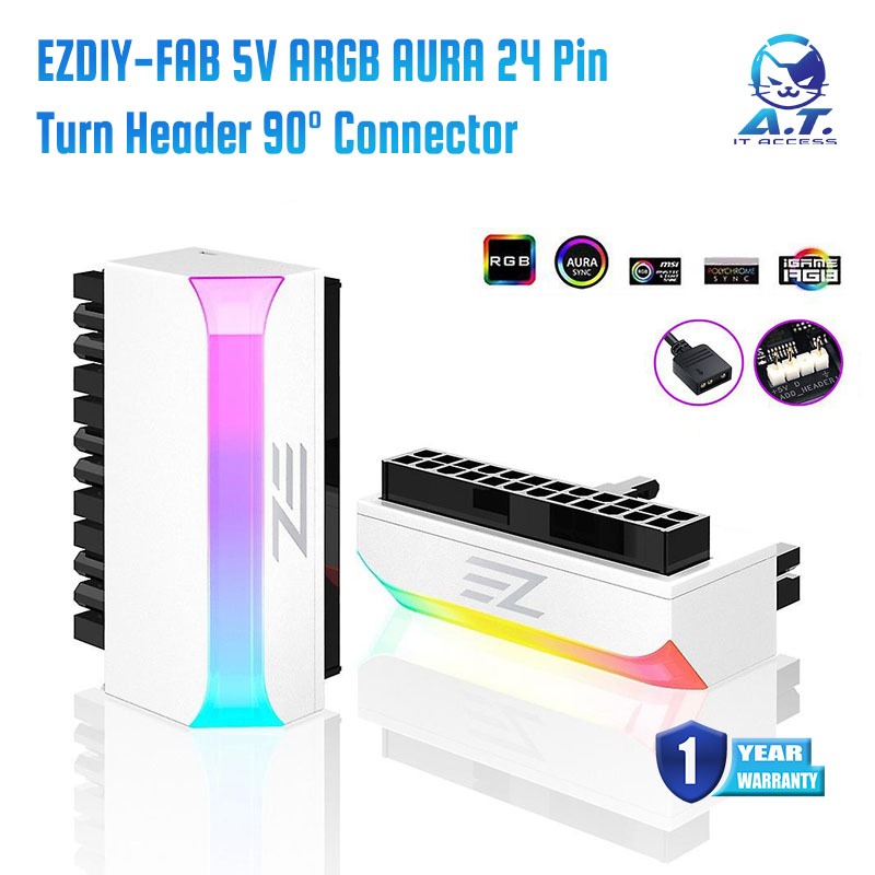 EZDIY-FAB 5V ARGB AURA ข้องอ 24 Pin Turn Header Computer Motherboard 24P to 90° Connector