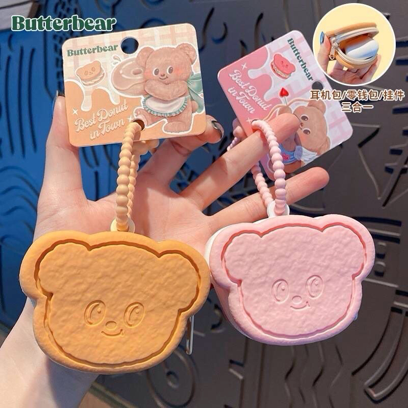 (พร้อมส่งในไทย)พวงกุญแจกระเป๋าหมีน้องเนย​ใส่ของจุกจิก งานแท้