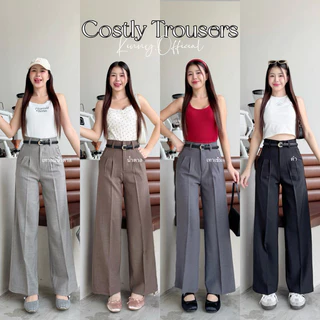 Costly Trousers กางเกงขายาวเอวสูงผู้หญิง ได้เข็มขัดด้วย แต่งจีบหน้า กางเกงขายาวพรางหุ่นเก็บพุง
