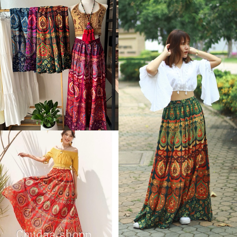 [พร้อมส่ง] กระโปรงโบฮีเมียน  กระโปรงอินเดีย ชุดอินเดีย – โปรปัง