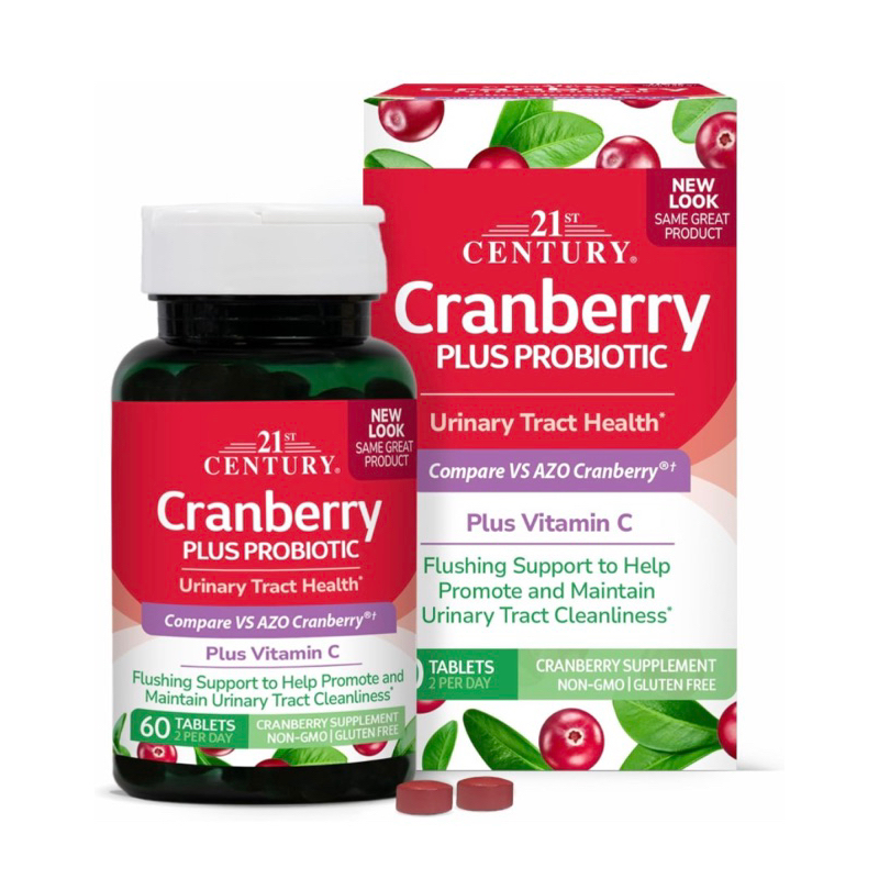 โฉมใหม่ exp 10/2027 21st Century Cranberry Plus Probiotic Tablets, 60 Count