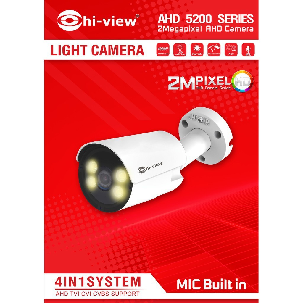 Hi-View กล้อง​วงจรปิด 2MP AHD Bullet Camera ภาพสี24ชม. มีไมค์ในตัว รุ่น HA-524B20ML