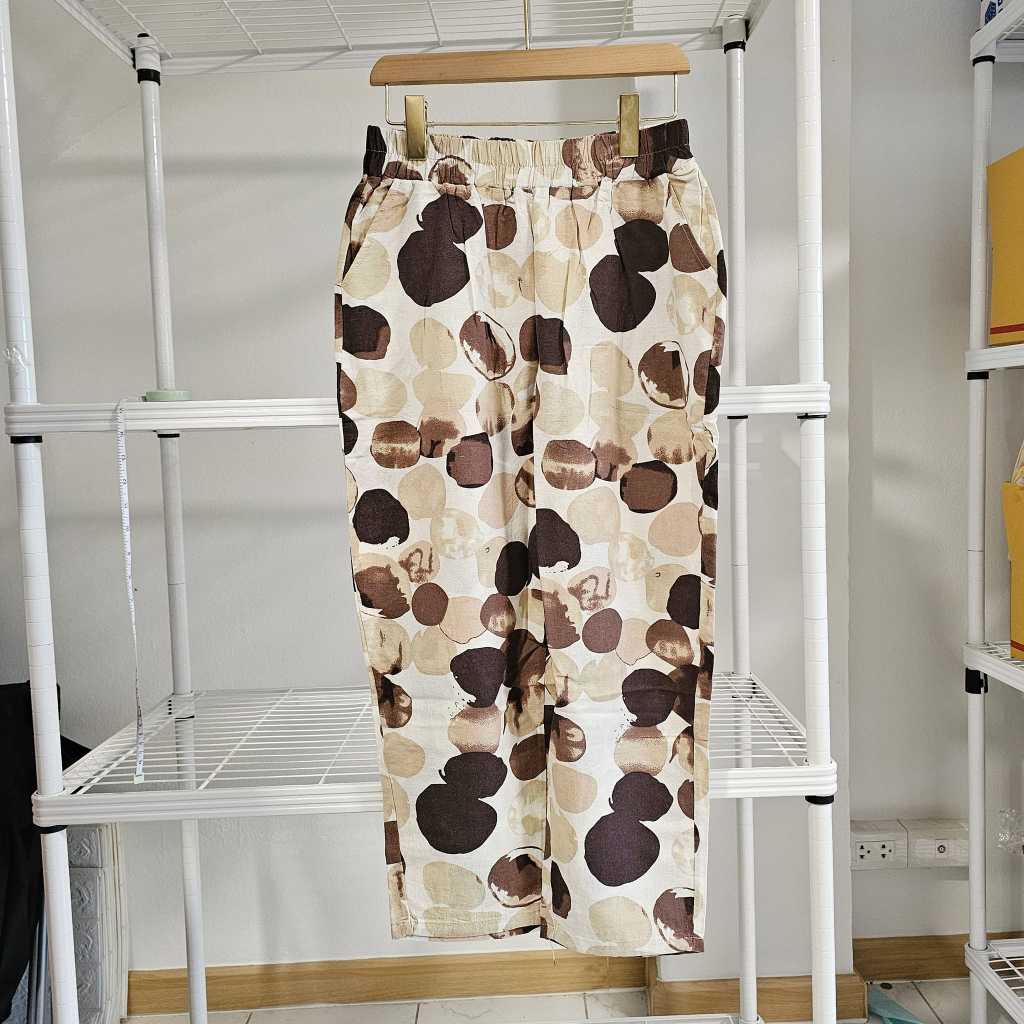 กางเกงพิมพ์ลายน้ำตาลครีม(A1550)