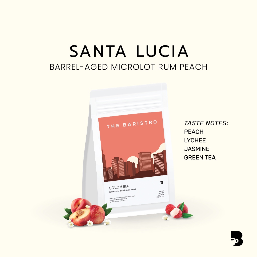 เมล็ดกาแฟ คั่วอ่อน - Colombia Santa Lucia Barrel-Aged Microlot Rum Peach